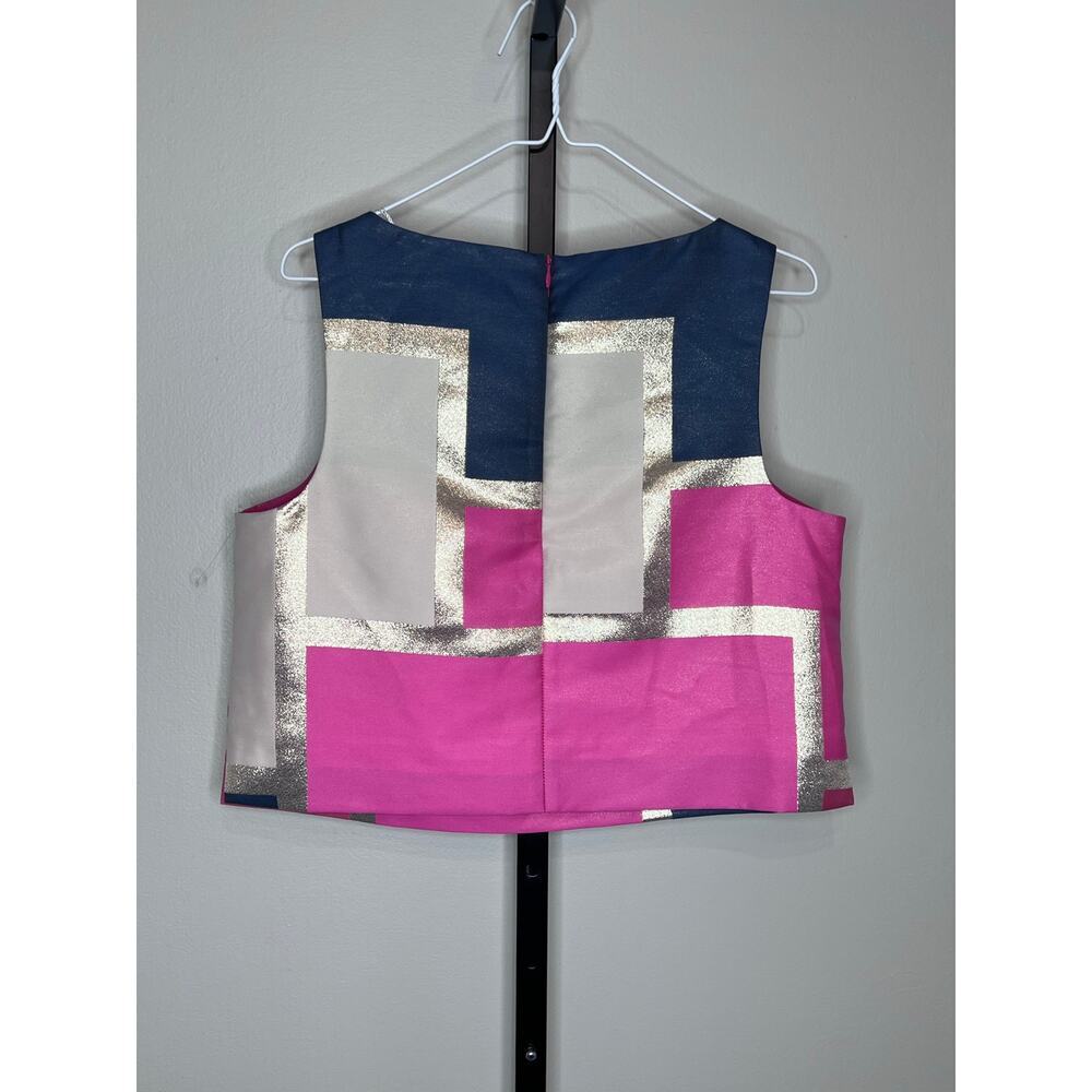 Trina Turk Cayley 2 Top Size 6 Metallic Geometric Print Sleeveless NWT - Picture 4 of 7